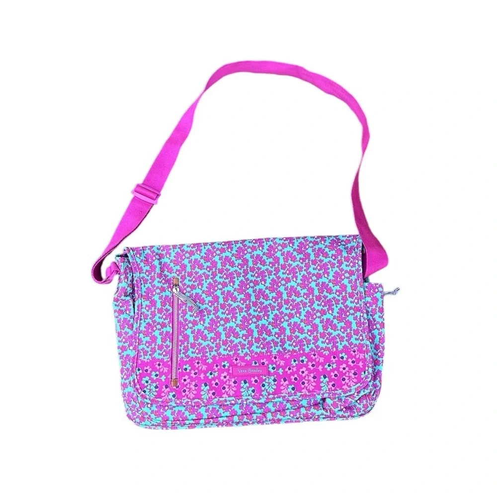 Vera Bradley Laptop Messenger w/ Charger Pocket & RFID protection in Ditsy Dot